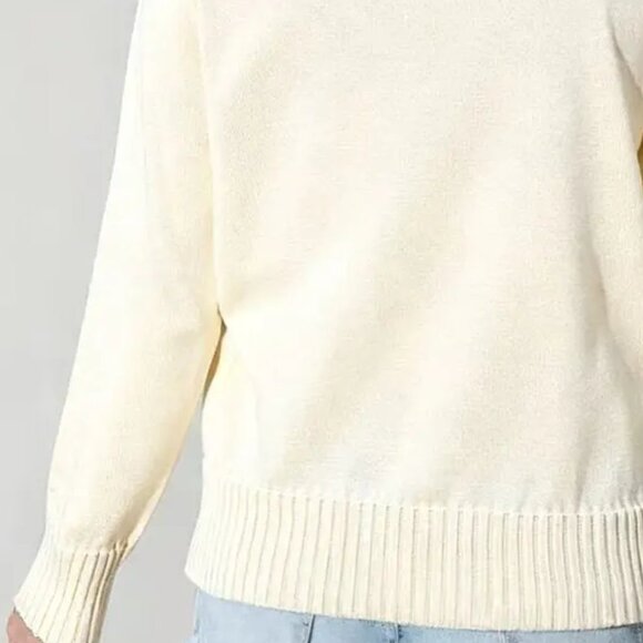 Cat & Water Lily Abstract Print Off-White Turtleneck Sweater - Picture 2 of 2